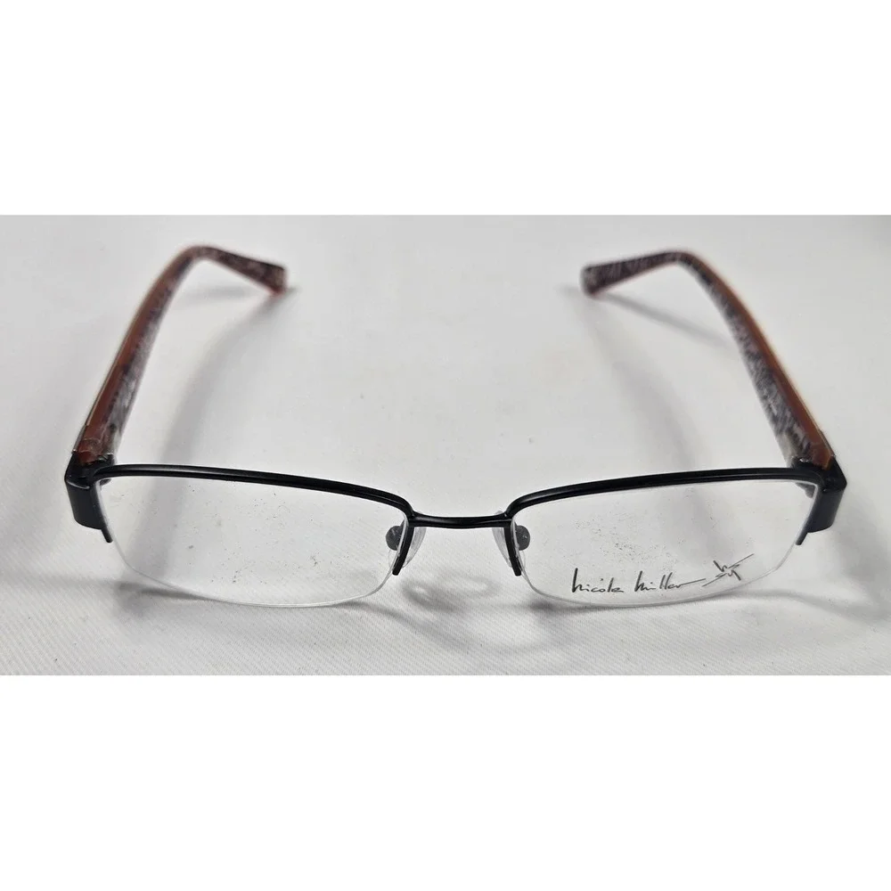 Nicole Miller Eyeglasses Black Frames‎ Leopard Print Arms 50-16-140 New